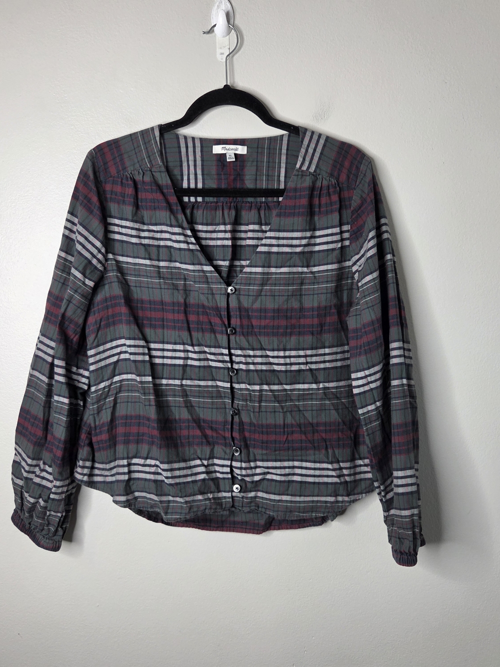 Madewell Women's Plaid Button-Front Shirt - Green & Burgundy